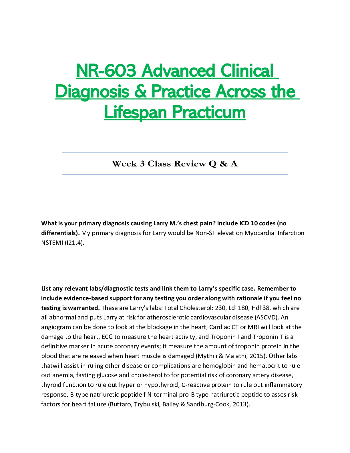 Preview of NR603 / NR-603 Week 3 Class Review Q & A (Latest): Advanced Clinical Diagnosis and Practic